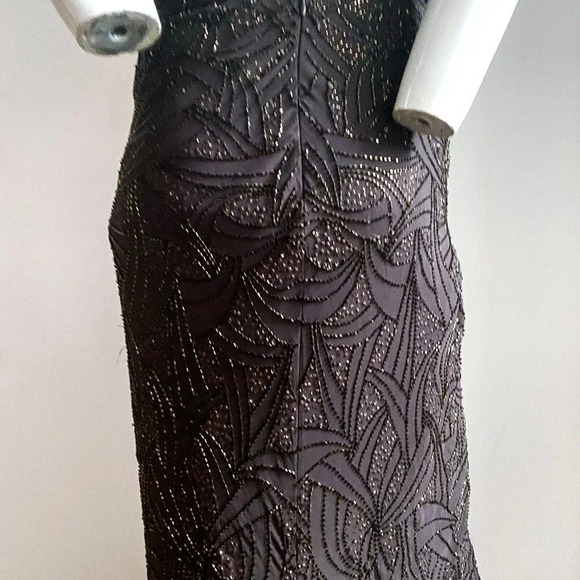 Frank Usher Sequin Embellished Bronze Asymmetrical Low BAck Cowl Neck  Gown 8 - Picture 11 of 13